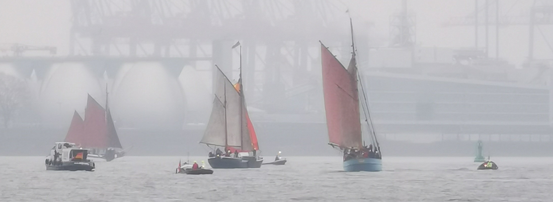 Teilnehmer der Konsul-Klöben-Fahrt 2024 unter vollen Segeln auf der Elbe