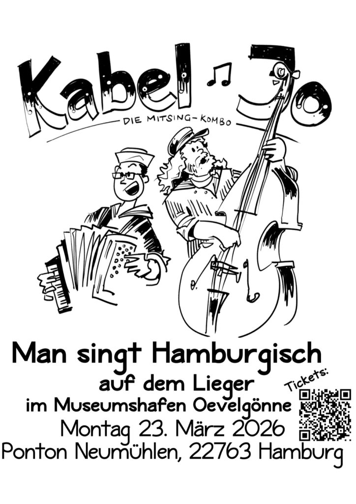 Plakat der band mit Karikatur und Text