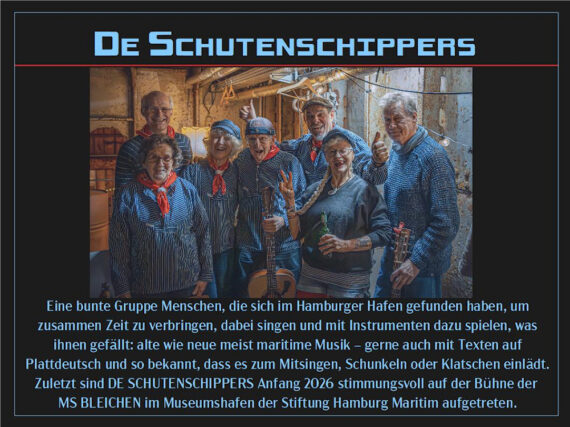 Plakat mit den Musikern im Gemäldestil und Info-Text